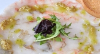 Carpaccio de gambas y bacalao 